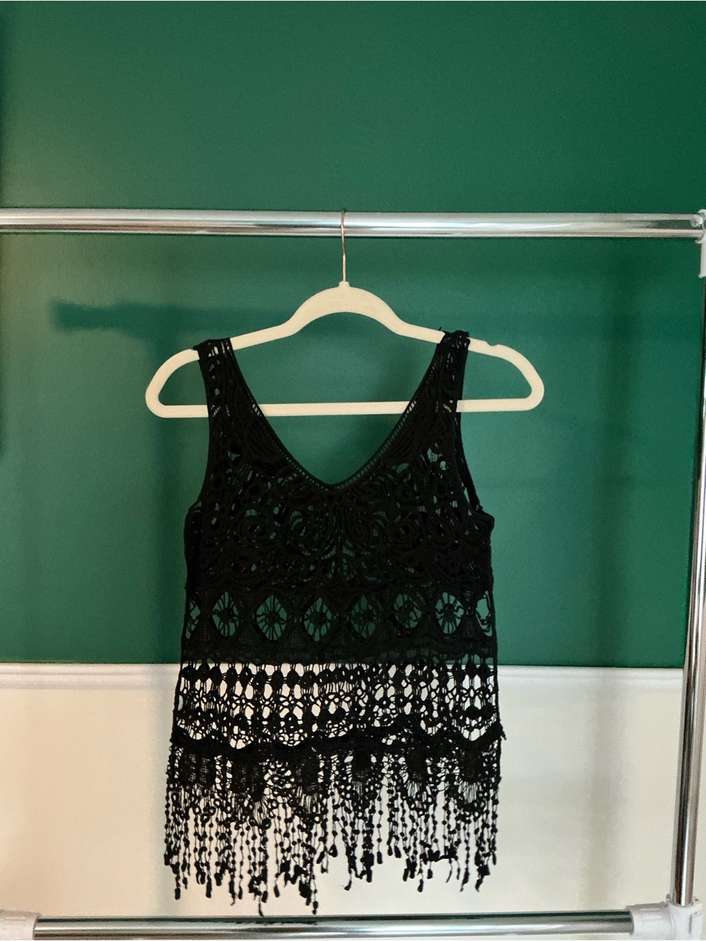 Hera Collection Black Crochet Fringe Tank Top